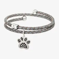 Sparkle Allure Leather Coil Paw Charm Cubic Zirconia Pure Silver Over Brass 12 Inch Braid Wrap Bracelet