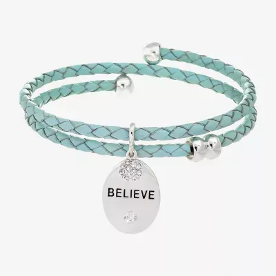 Sparkle Allure Blue Leather Coil Believe Cubic Zirconia Pure Silver Over Brass 12 Inch Braid Oval Wrap Bracelet