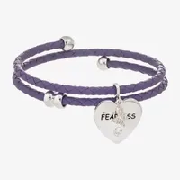 Sparkle Allure Purple Leather Coil Fearless Cubic Zirconia Pure Silver Over Brass 12 Inch Braid Butterfly Heart Wrap Bracelet