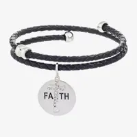 Sparkle Allure Leather Coil Faith Cubic Zirconia Pure Silver Over Brass 12 Inch Braid Cross Round Wrap Bracelet