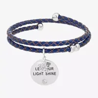 Sparkle Allure Navy Blue Leather Coil Cubic Zirconia Pure Silver Over Brass 12 Inch Braid Round Star Wrap Bracelet