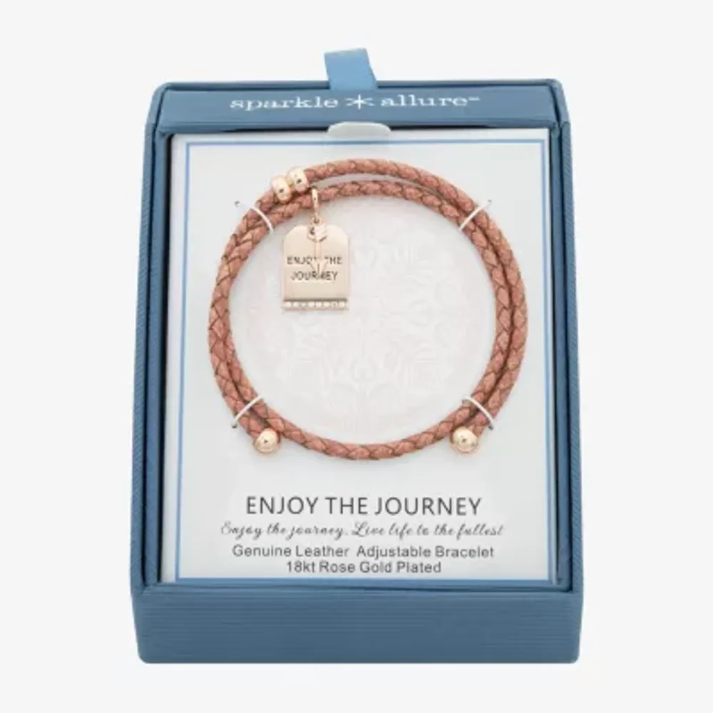 Sparkle Allure Pink Leather Coil Cubic Zirconia 18K Rose Gold Over Brass 12 Inch Braid Arrow Wrap Bracelet