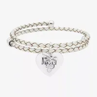 Sparkle Allure White Leather Coil Mom Cubic Zirconia Pure Silver Over Brass 12 Inch Braid Angel Heart Wrap Bracelet