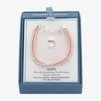 Sparkle Allure Pink Leather Hope Dove Cubic Zirconia Pure Silver Over Brass Braid Round Charm Bracelet