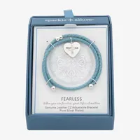 Sparkle Allure Blue Leather Coil Fearless Cubic Zirconia Pure Silver Over Brass 12 Inch Braid Heart Wrap Bracelet