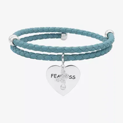 Sparkle Allure Blue Leather Coil Fearless Cubic Zirconia Pure Silver Over Brass 12 Inch Braid Heart Wrap Bracelet