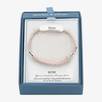 Sparkle Allure Pink Leather Mom Pure Silver Over Brass 12 Inch Braid Bar Bolo Bracelet