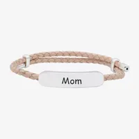 Sparkle Allure Pink Leather Mom Pure Silver Over Brass 12 Inch Braid Bar Bolo Bracelet