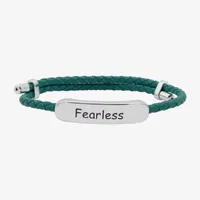 Sparkle Allure Green Leather Fearless Pure Silver Over Brass 12 Inch Braid Bar Bolo Bracelet