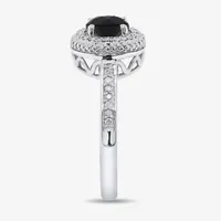 Womens 1 CT. T.W. Natural Black Diamond Sterling Silver Round Halo Cocktail Ring