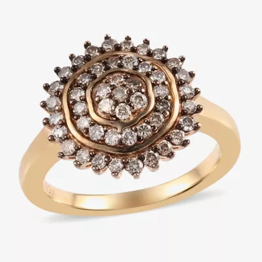 Starburst Womens 1/2 CT. T.W. Natural Champagne Diamond 14K Gold Over Silver Cluster Halo Cocktail Ring