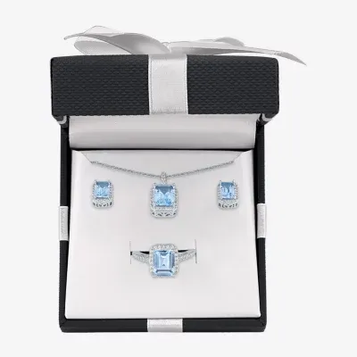 Simulated Blue Aquamarine Sterling Silver 3-pc. Jewelry Set