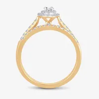 Womens 1 CT.T.W. Natural Diamond 10K or 14K Gold Oval Side Stone Halo Bridal Set