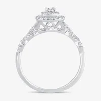 Womens 1/2 CT.T.W. Natural Diamond 10K or 14K White Gold Cushion Halo Bridal Set