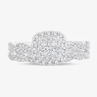 Womens 1/2 CT.T.W. Natural Diamond 10K or 14K White Gold Cushion Halo Bridal Set