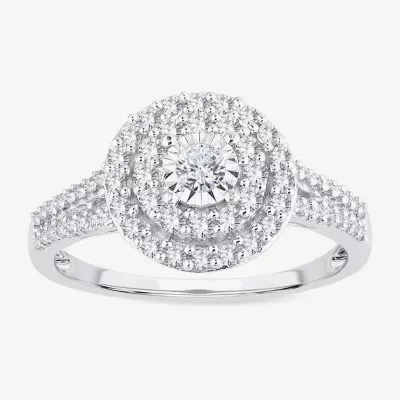 Womens 1/2 CT.T.W. Natural Diamond 10K or 14K White Gold Round Halo Engagement Ring