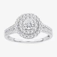 Womens 1/2 CT.T.W. Natural Diamond 10K or 14K White Gold Round Halo Engagement Ring