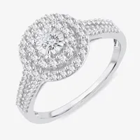 Womens 1/2 CT.T.W. Natural Diamond 10K or 14K White Gold Round Halo Engagement Ring