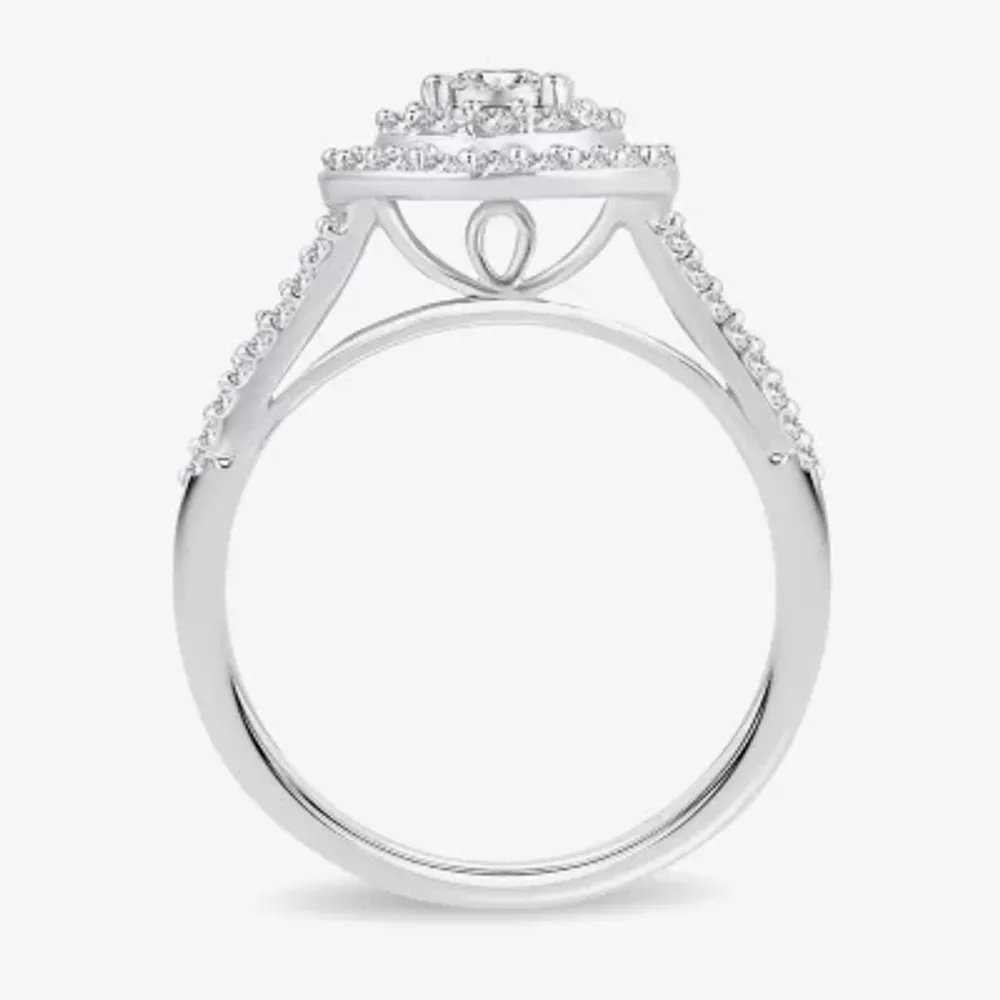 Womens 1/2 CT.T.W. Natural Diamond 10K or 14K White Gold Round Halo Engagement Ring