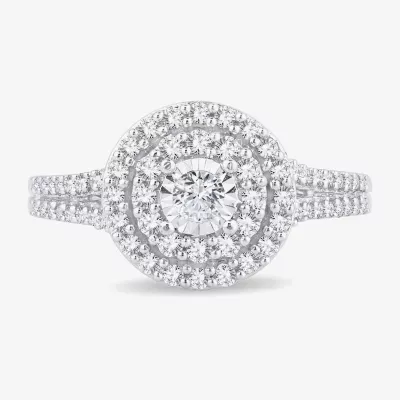 Womens 1/2 CT.T.W. Natural Diamond 10K or 14K White Gold Round Halo Engagement Ring