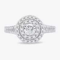 Womens 1/2 CT.T.W. Natural Diamond 10K or 14K White Gold Round Halo Engagement Ring