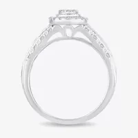 Womens 1/ CT.T.W. Natural Diamond 10K or 14K Gold Pear Side Stone Halo Engagement Ring