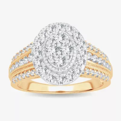 Womens 1 CT.T.W. Natural Diamond 10K or 14K Gold Oval Halo Engagement Ring