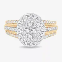 Womens 1 CT.T.W. Natural Diamond 10K or 14K Gold Oval Halo Engagement Ring