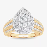 Womens 1/ CT.T.W. Natural Diamond 10K or 14K Gold Pear Side Stone Halo Engagement Ring