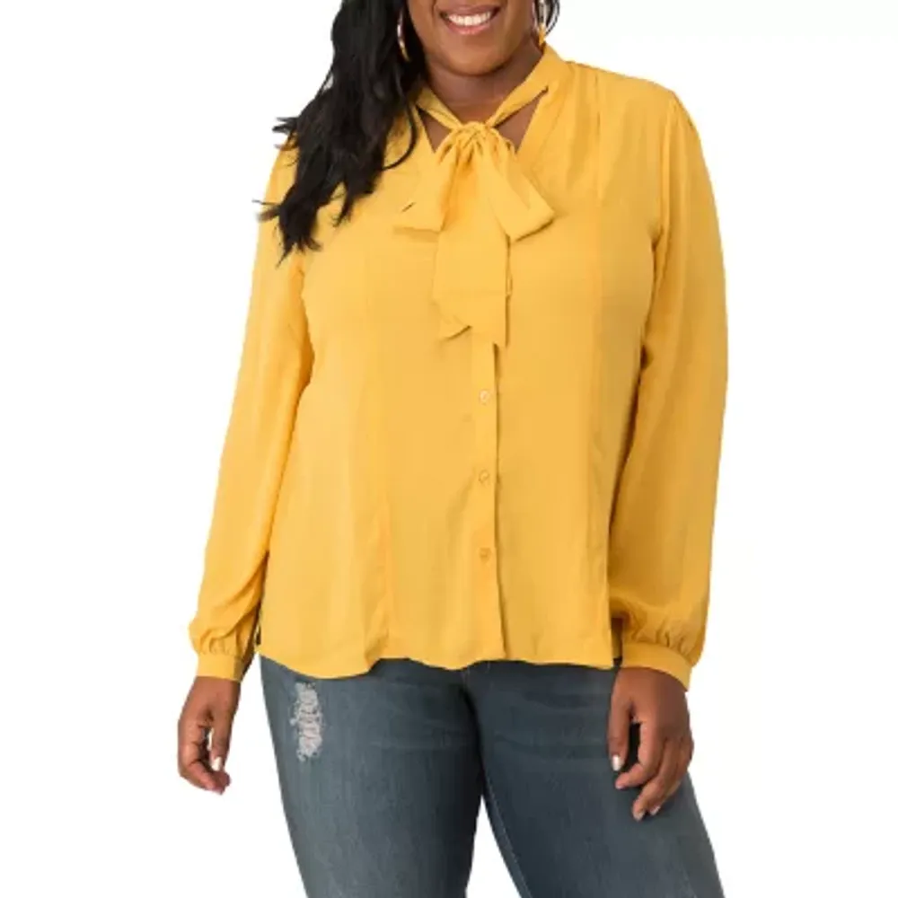 Poetic Justice Plus Womens Long Sleeve Blouse