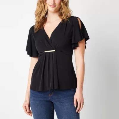 Bold Elements Womens V Neck Short Sleeve Blouse