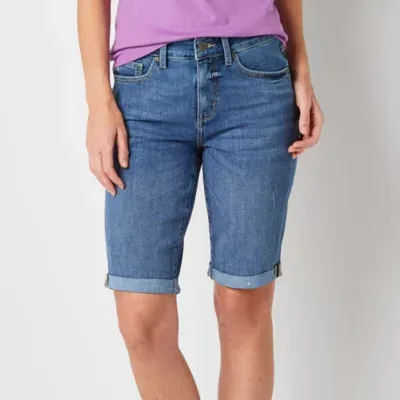 St. John's Bay Womens Mid Rise Secretly Slender Denim Bermuda Short