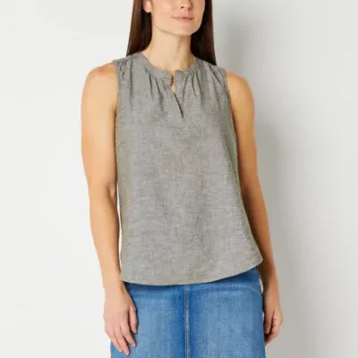 Liz Claiborne Womens Split Crew Neck Sleeveless Blouse