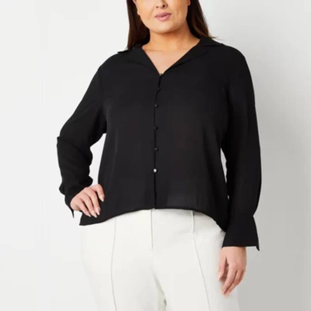 Worthington Plus Womens Long Sleeve Regular Fit Button-Down Shirt