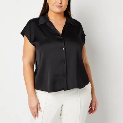 Worthington Plus Womens Short Sleeve Blouse