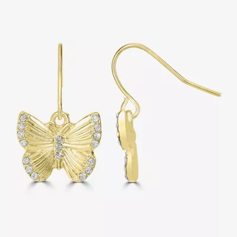 Bijoux Bar Delicates Gold Tone Glass Butterfly Drop Earrings