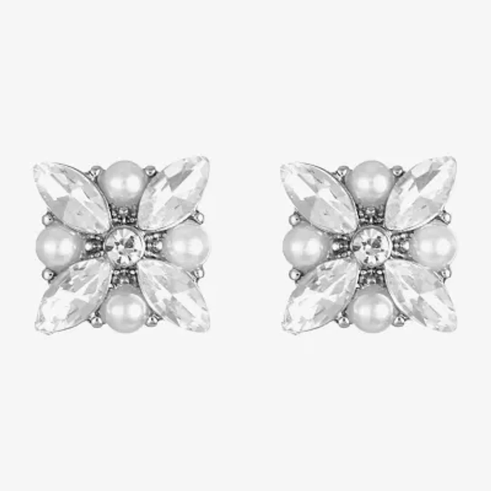 Monet Jewelry Silver Tone Button Simulated Pearl 11mm Stud Earrings