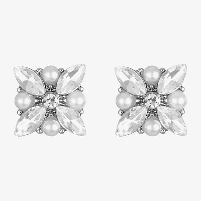 Monet Jewelry Silver Tone Button Simulated Pearl 11mm Stud Earrings