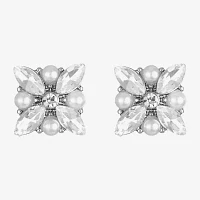 Monet Jewelry Silver Tone Button Simulated Pearl 11mm Stud Earrings