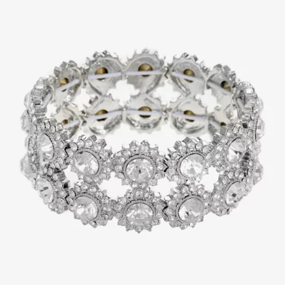 Monet Jewelry Silver Tone Thick Glass Round Stretch Bracelet