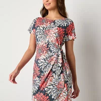 Robbie Bee Short Sleeve Puff Print Sheath Dress