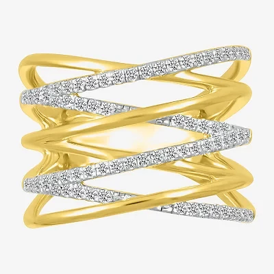 Womens 1/2 CT. T.W. Natural White Diamond 10K Gold Crossover Cocktail Ring