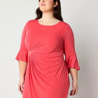 Connected Apparel Plus 3/4 Bell Sleeve Sheath Dress