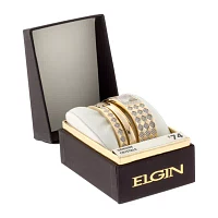 Elgin® Womens Gold-Tone Square Bangle Watch and Bracelet Set