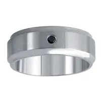 9M Diamond Accent Natural Stainless Steel Wedding Band