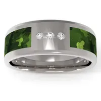 Green Camo 7MM 1/10 CT. T.W. Mined White Diamond Stainless Steel Wedding Band