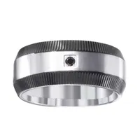 10MM Diamond Accent Natural Black Stainless Steel Wedding Band