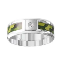 Green Camo 8MM Diamond Accent Natural White Diamond Stainless Steel Wedding Band