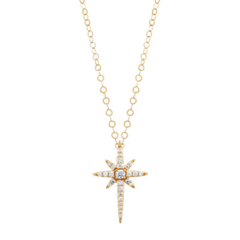 Womens White Cubic Zirconia 10K Gold Star Pendant Necklaces