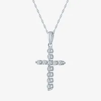 Yes, Please! Womens 1/10 CT. T.W. Mined White Diamond Sterling Silver Cross Pendant Necklace